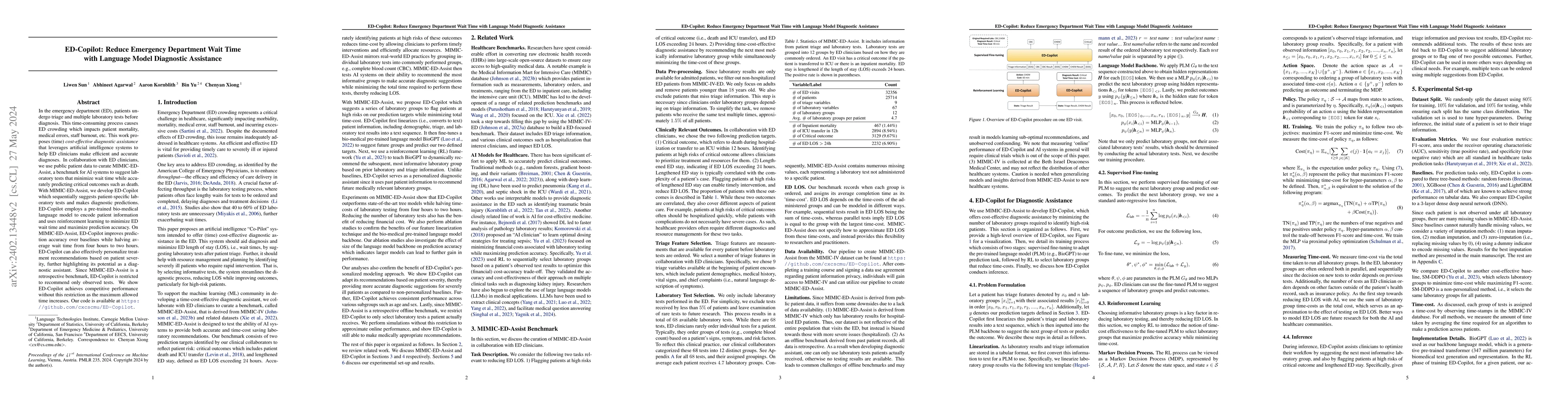 Thumbnail for ED-Copilot: Reduce Emergency Department Wait Time with Language Model
  Diagnostic Assistance