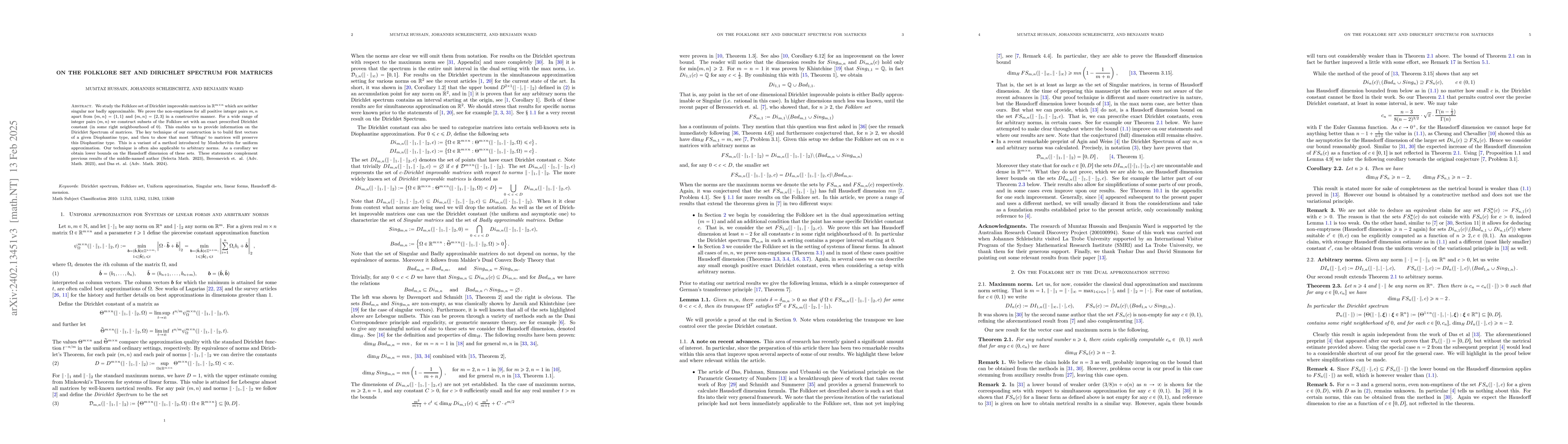 Thumbnail for On the Folklore set and Dirichlet spectrum for matrices