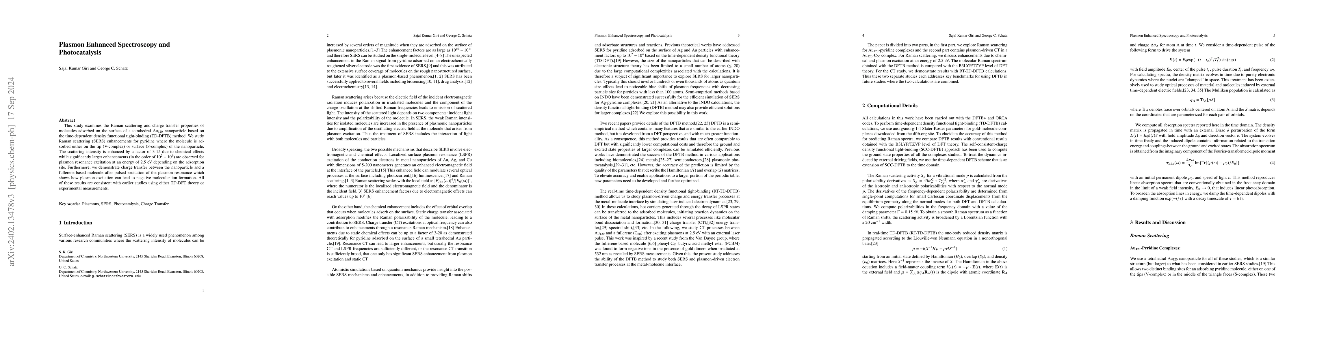 Thumbnail for Plasmon Enhanced Spectroscopy and Photocatalysis