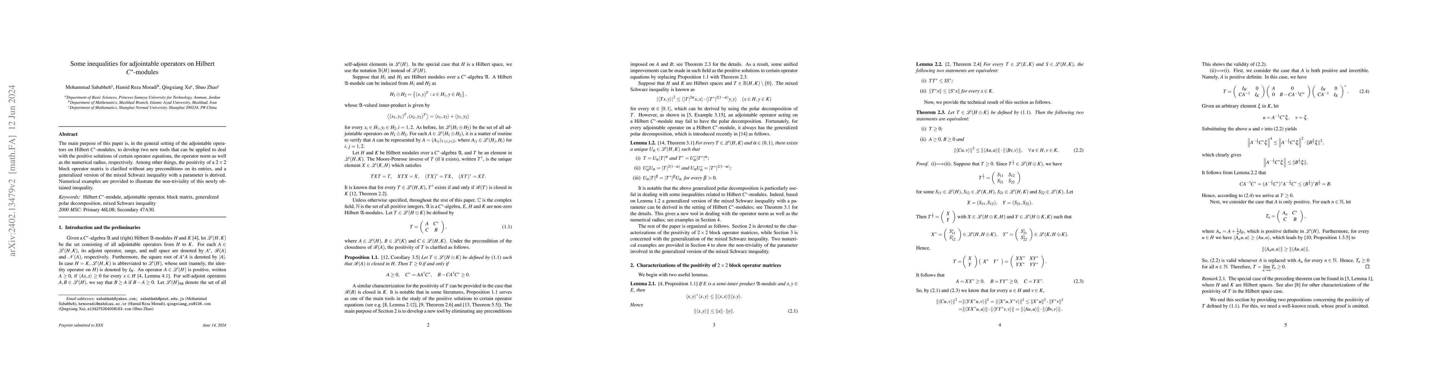 Thumbnail for Some inequalities for adjointable operators on Hilbert $C^*$-modules