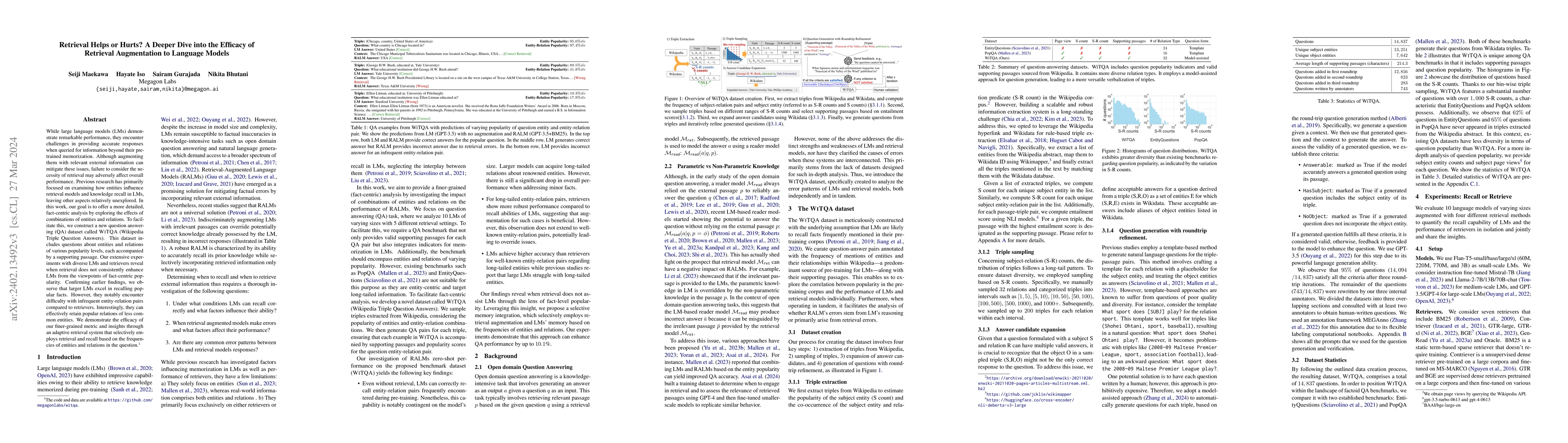 Thumbnail for Retrieval Helps or Hurts? A Deeper Dive into the Efficacy of Retrieval
  Augmentation to Language Models
