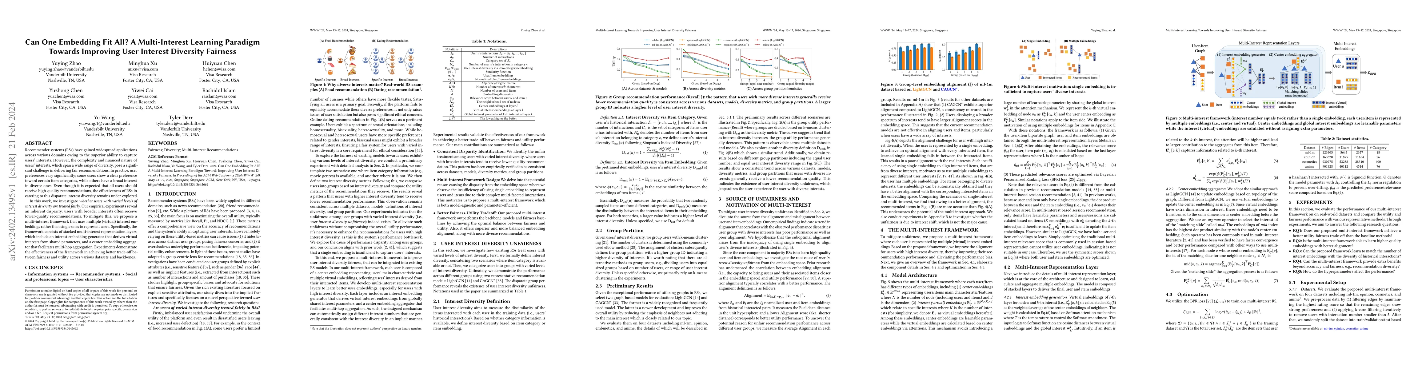 Thumbnail for Can One Embedding Fit All? A Multi-Interest Learning Paradigm Towards
  Improving User Interest Diversity Fairness