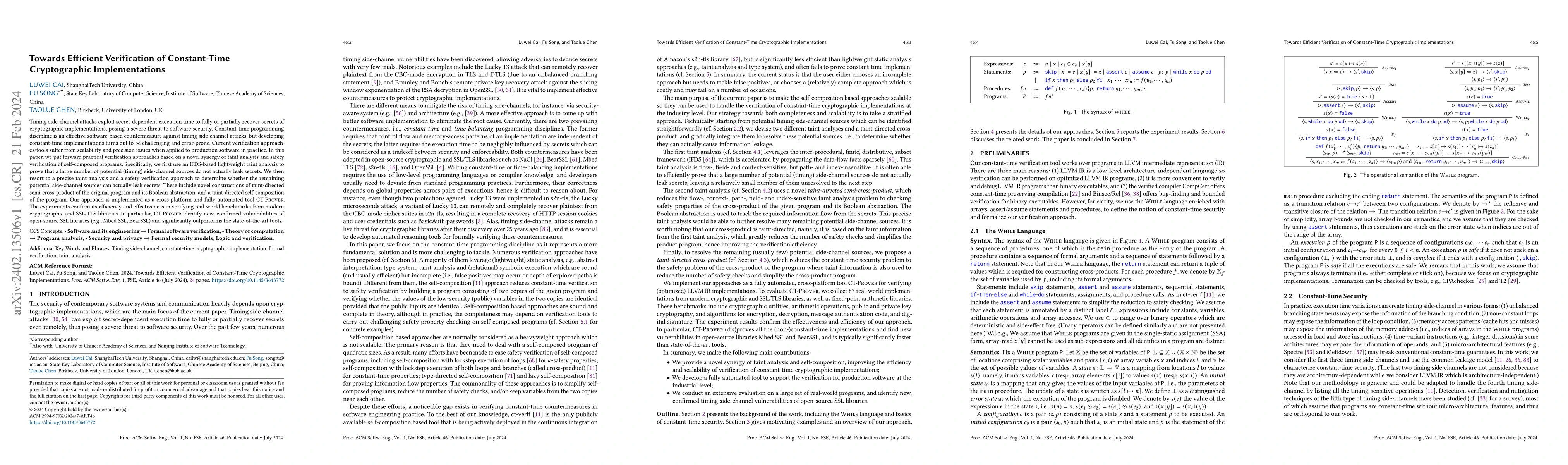 Thumbnail for Towards Efficient Verification of Constant-Time Cryptographic
  Implementations