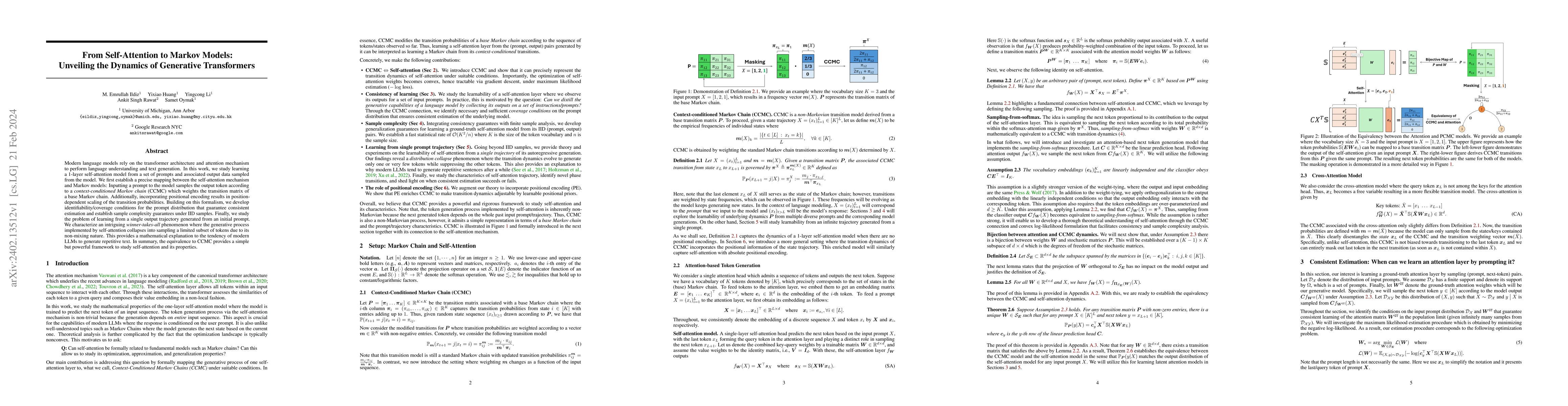 Thumbnail for From Self-Attention to Markov Models: Unveiling the Dynamics of
  Generative Transformers
