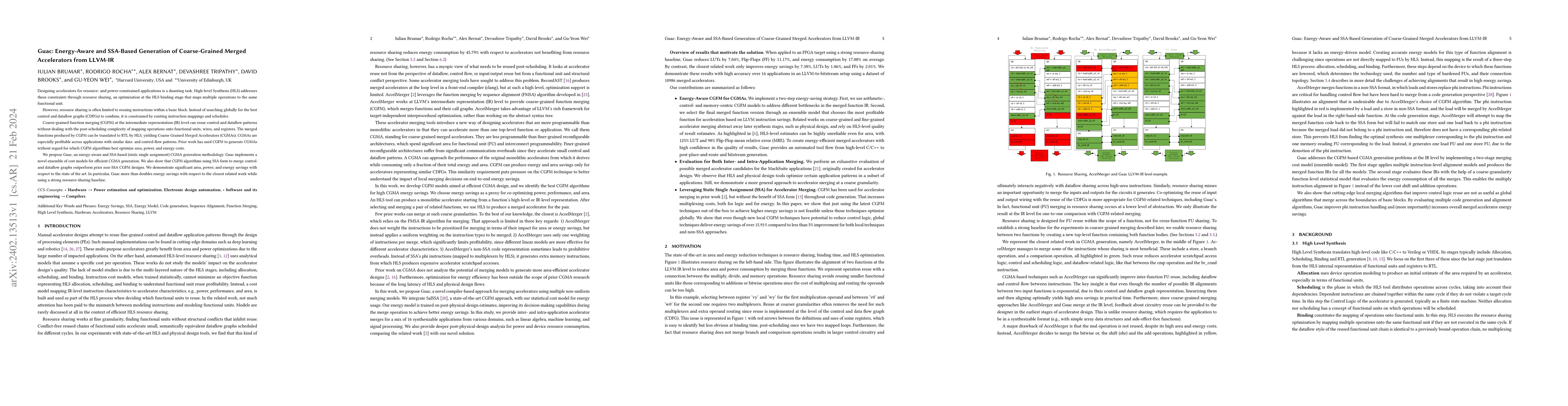Thumbnail for Guac: Energy-Aware and SSA-Based Generation of Coarse-Grained Merged
  Accelerators from LLVM-IR