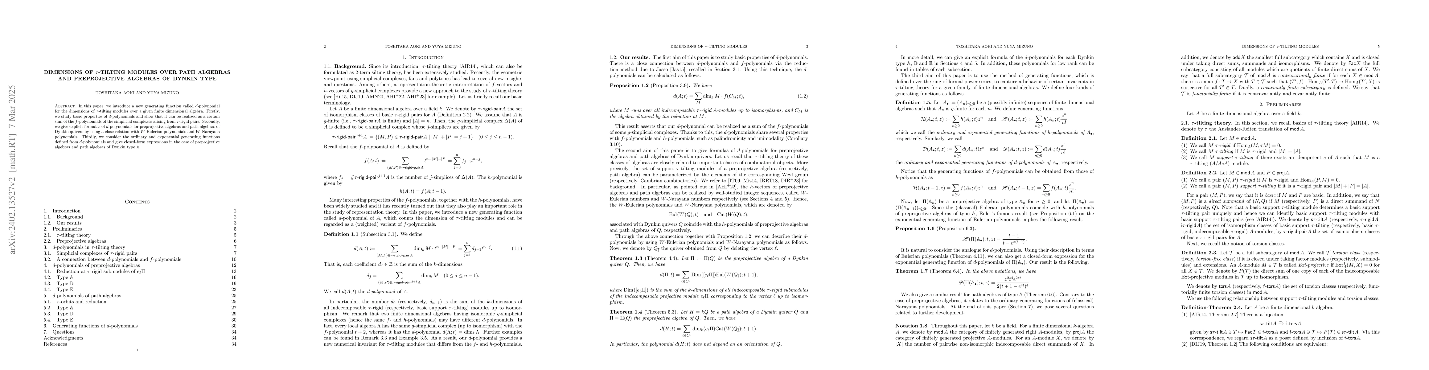 Thumbnail for Dimensions of $\tau$-tilting modules over path algebras and
  preprojective algebras of Dynkin type