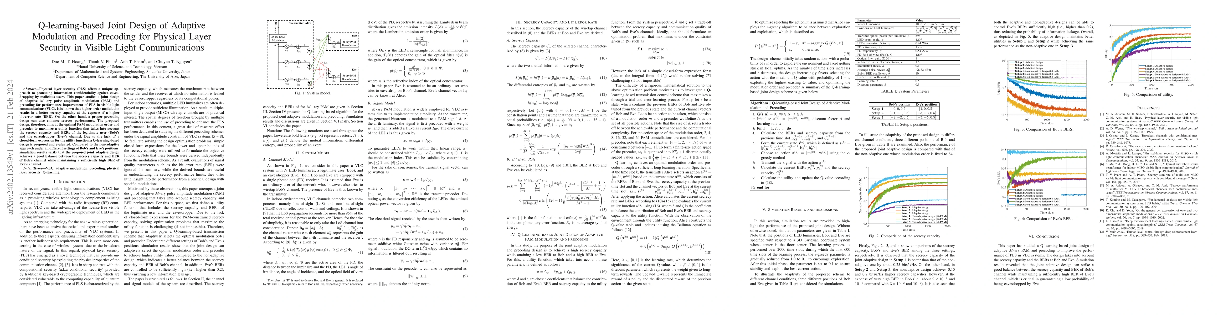 Thumbnail for Q-learning-based Joint Design of Adaptive Modulation and Precoding for
  Physical Layer Security in Visible Light Communications
