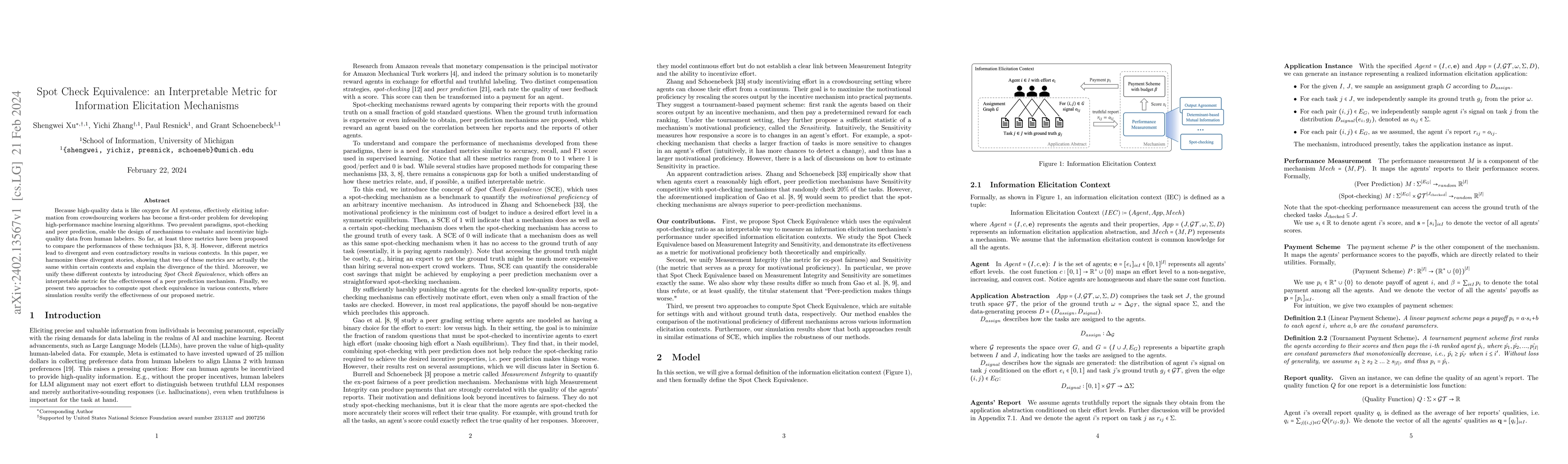 Thumbnail for Spot Check Equivalence: an Interpretable Metric for Information
  Elicitation Mechanisms