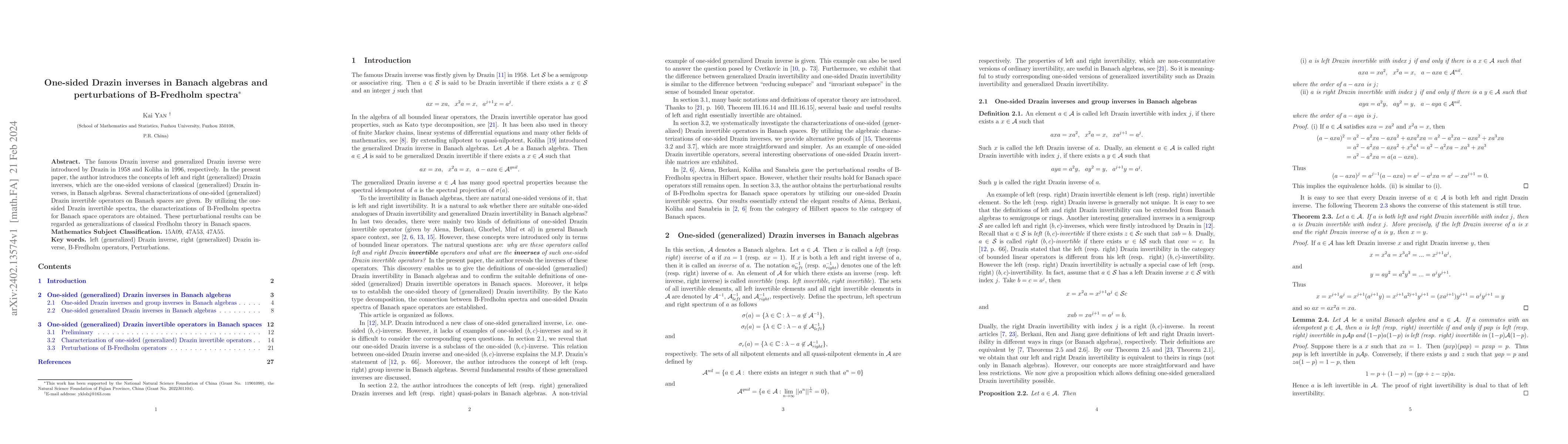 Thumbnail for One-sided Drazin inverses in Banach algebras and perturbations of
  B-Fredholm spectra