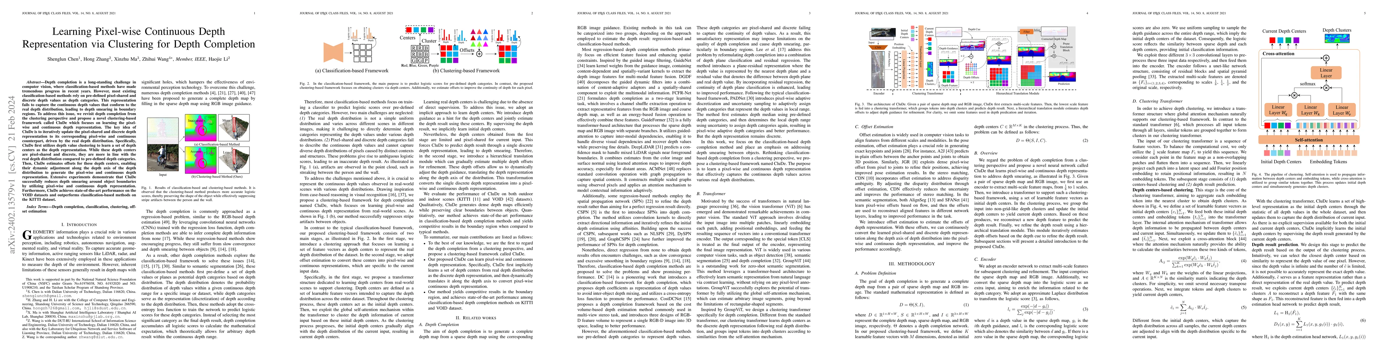Thumbnail for Learning Pixel-wise Continuous Depth Representation via Clustering for
  Depth Completion