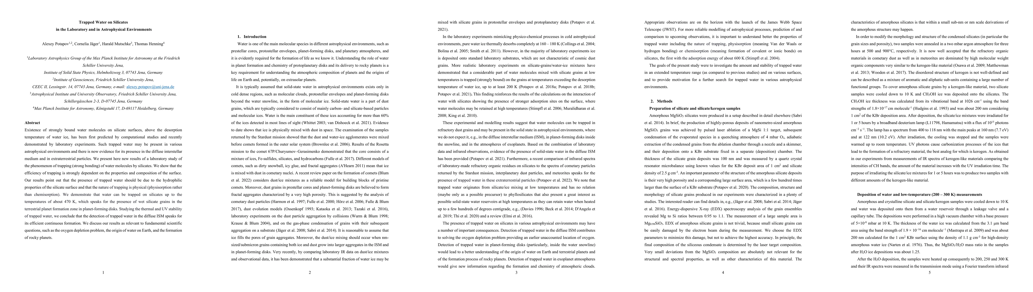Thumbnail for Trapped Water on Silicates in the Laboratory and in Astrophysical
  Environments