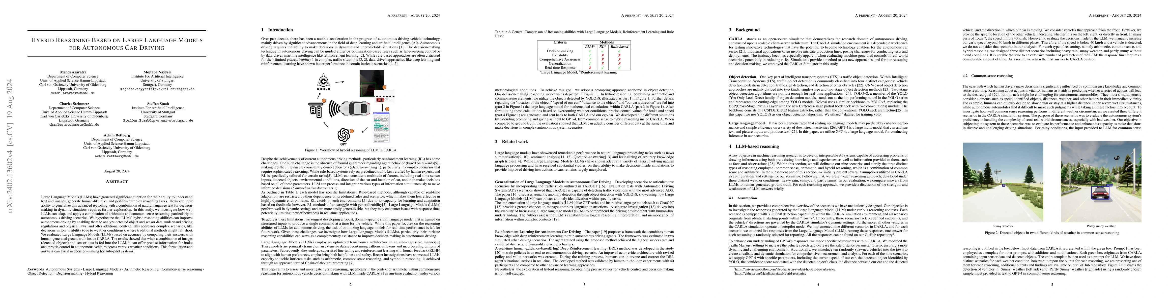 Thumbnail for Hybrid Reasoning Based on Large Language Models for Autonomous Car
  Driving