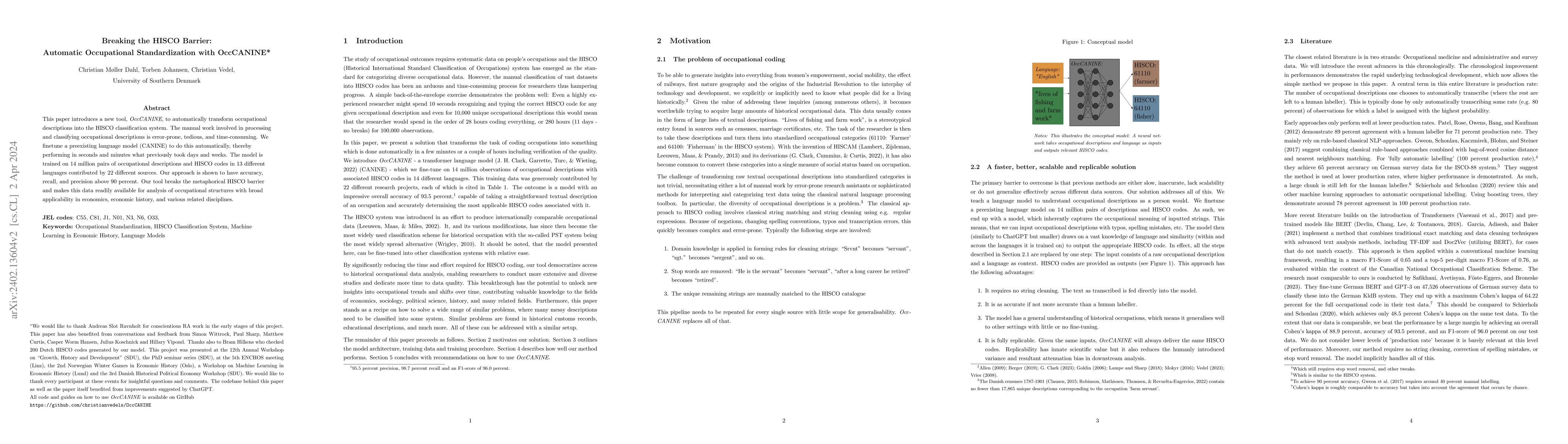 Thumbnail for Breaking the HISCO Barrier: Automatic Occupational Standardization with
  OccCANINE