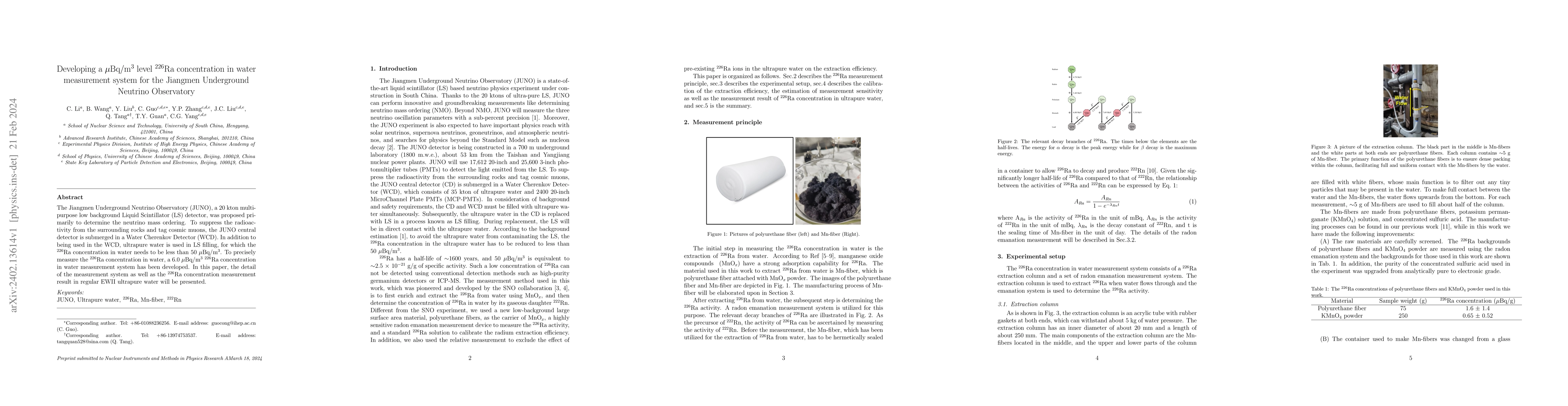 Thumbnail for Developing a $\mu$Bq/m$^{3}$ level $^{226}$Ra concentration in water
  measurement system for the Jiangmen Underground Neutrino Observatory