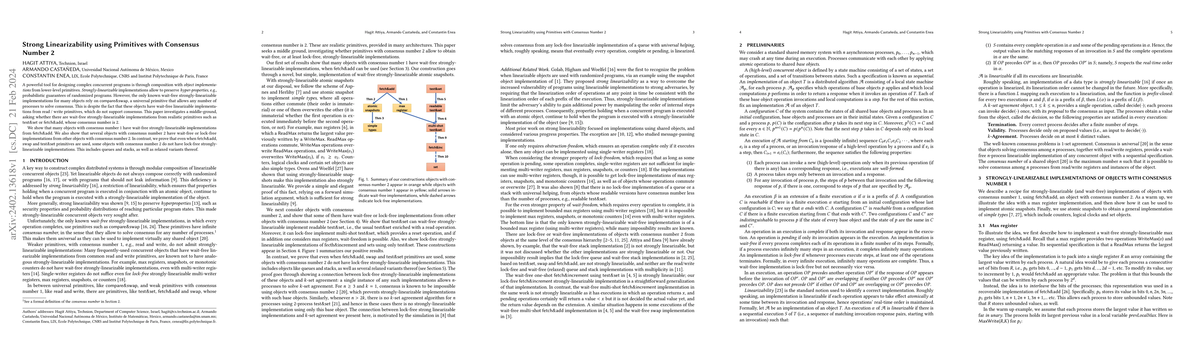 Thumbnail for Strong Linearizability using Primitives with Consensus Number 2