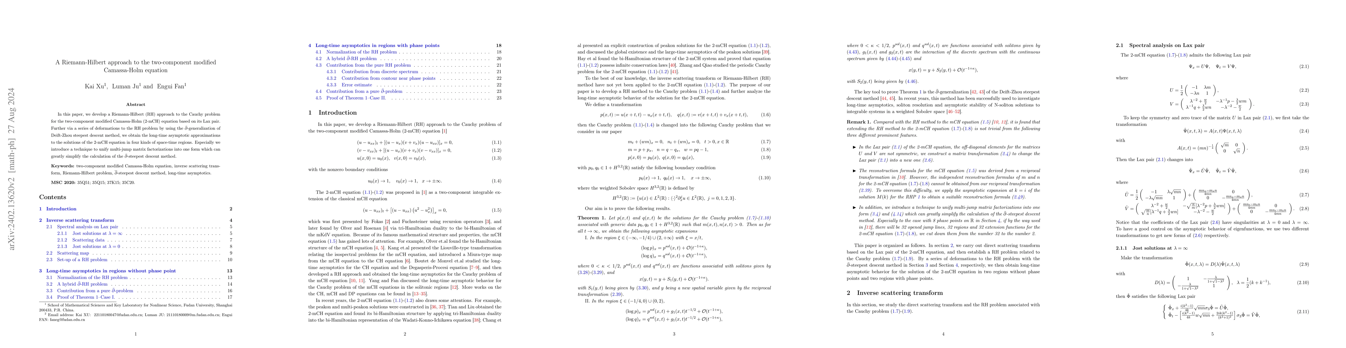 Thumbnail for A Riemann-Hilbert approach to the two-component modified Camassa-Holm
  equation on the line