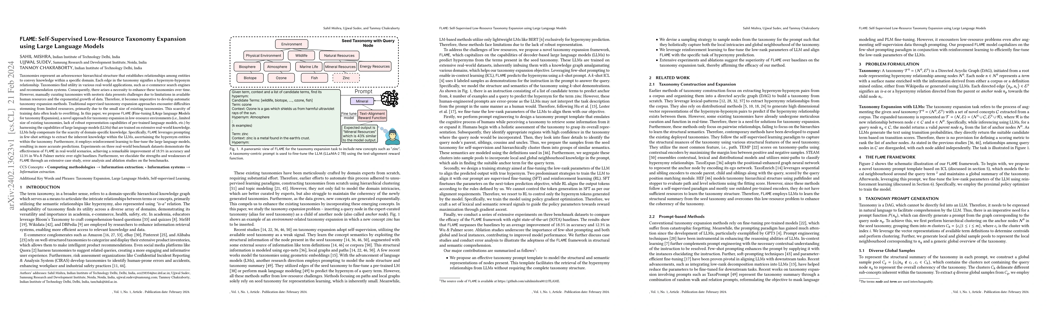 Thumbnail for FLAME: Self-Supervised Low-Resource Taxonomy Expansion using Large
  Language Models