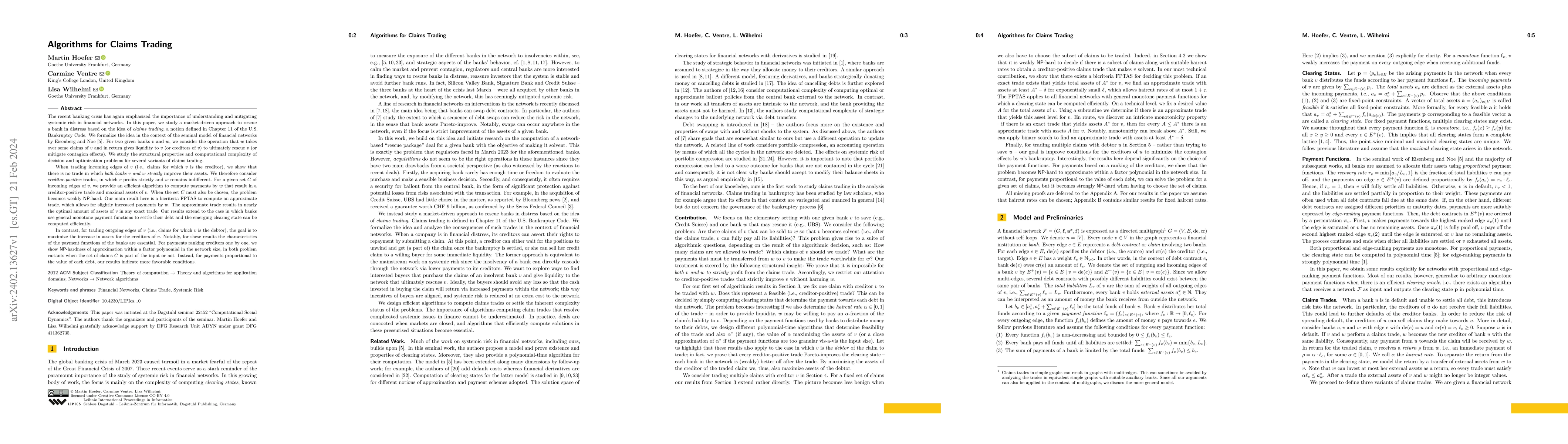 Thumbnail for Algorithms for Claims Trading