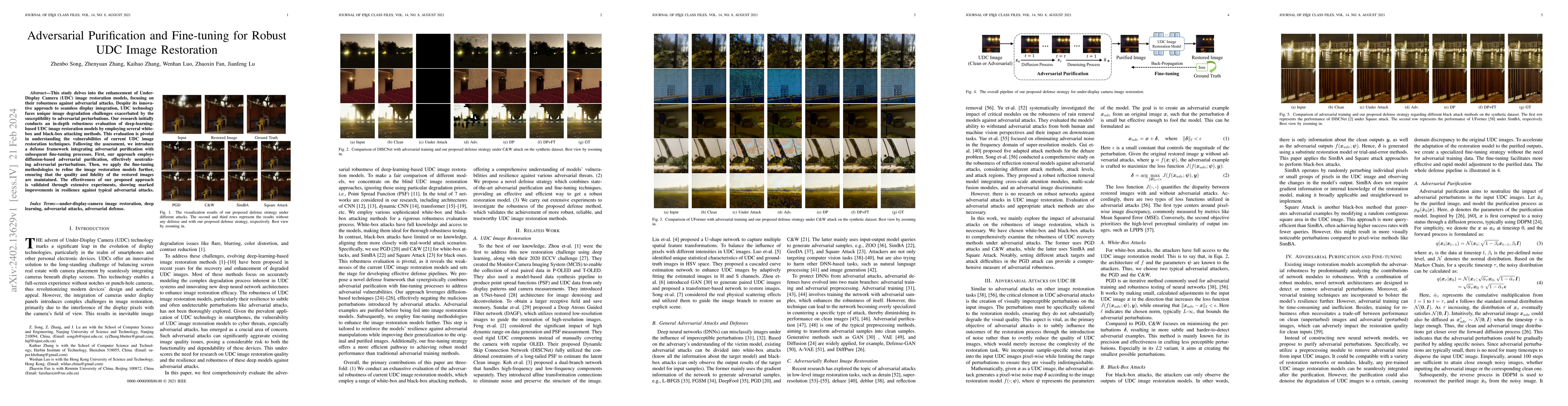 Thumbnail for Adversarial Purification and Fine-tuning for Robust UDC Image
  Restoration