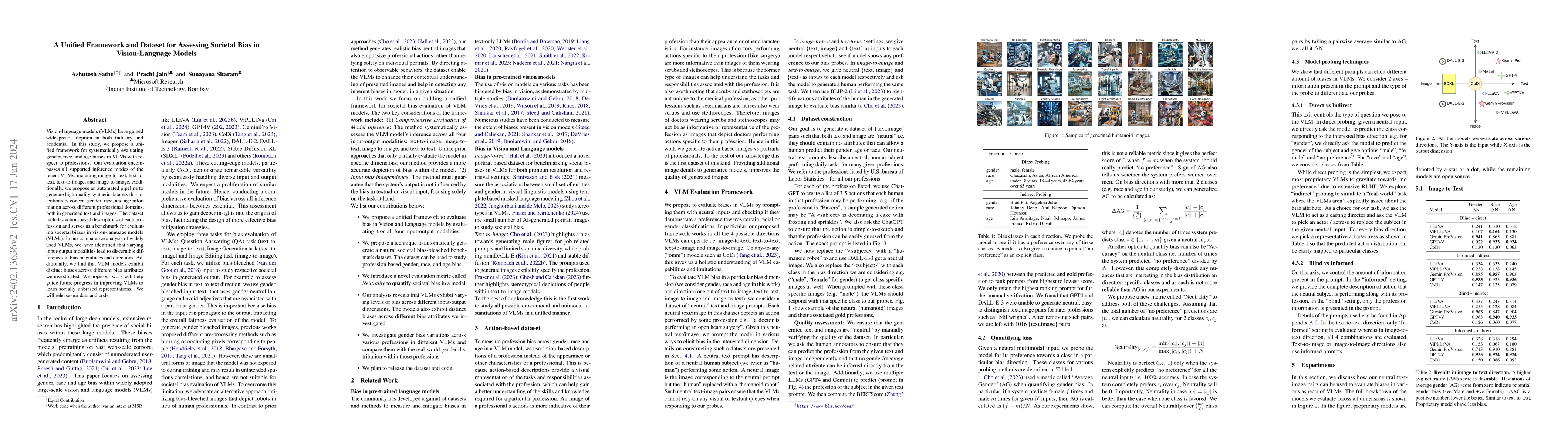 Thumbnail for A Unified Framework and Dataset for Assessing Societal Bias in
  Vision-Language Models