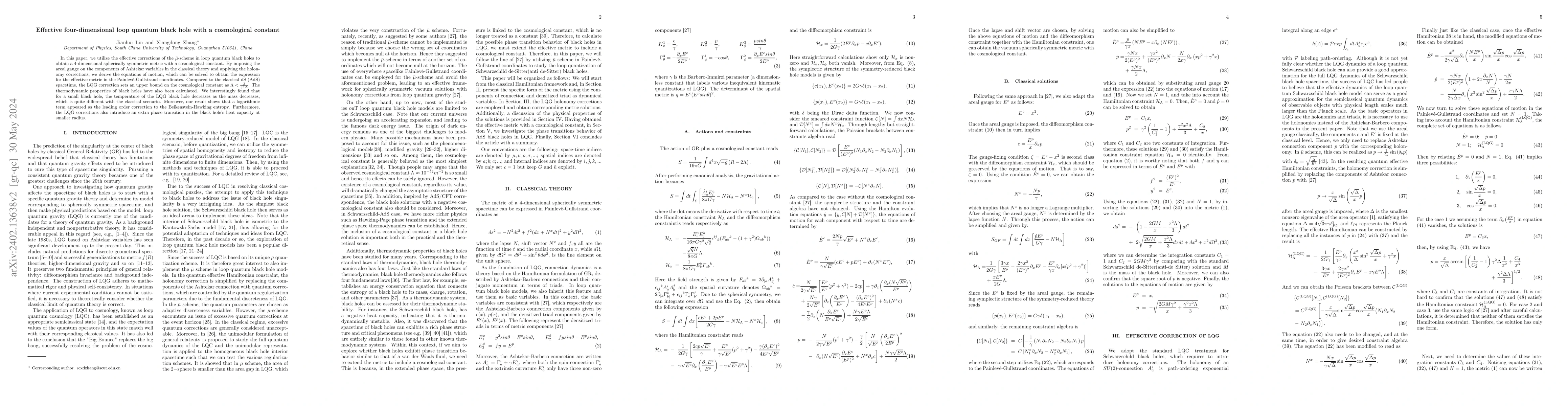 Thumbnail for Effective four-dimensional loop quantum black hole with a cosmological
  constant
