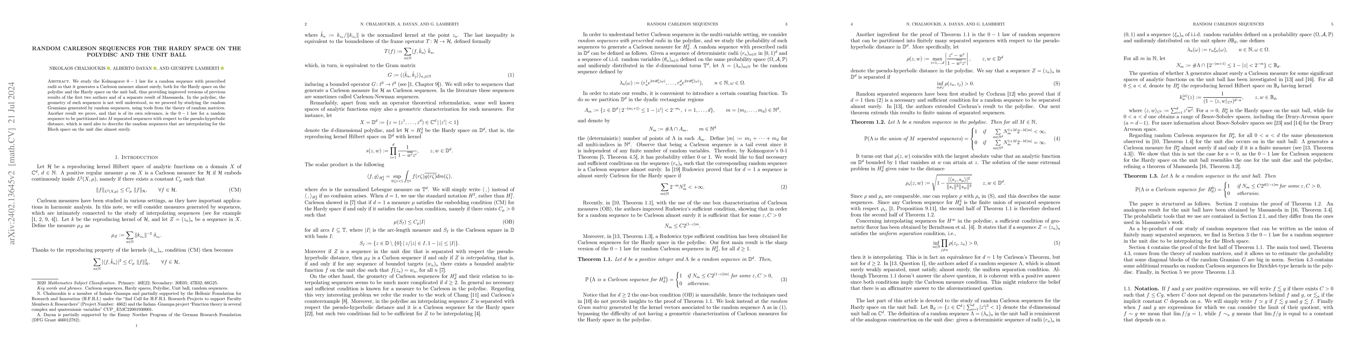 Thumbnail for Random Carleson Sequences for the Hardy space on the Polydisc and the
  Unit Ball