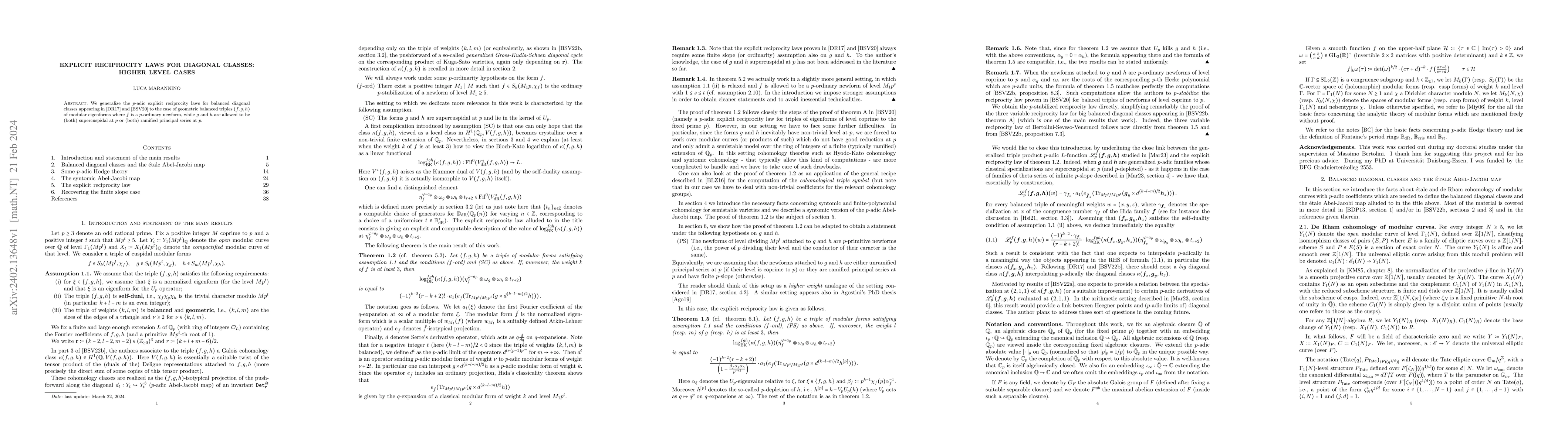 Thumbnail for Explicit reciprocity laws for diagonal classes: higher level cases