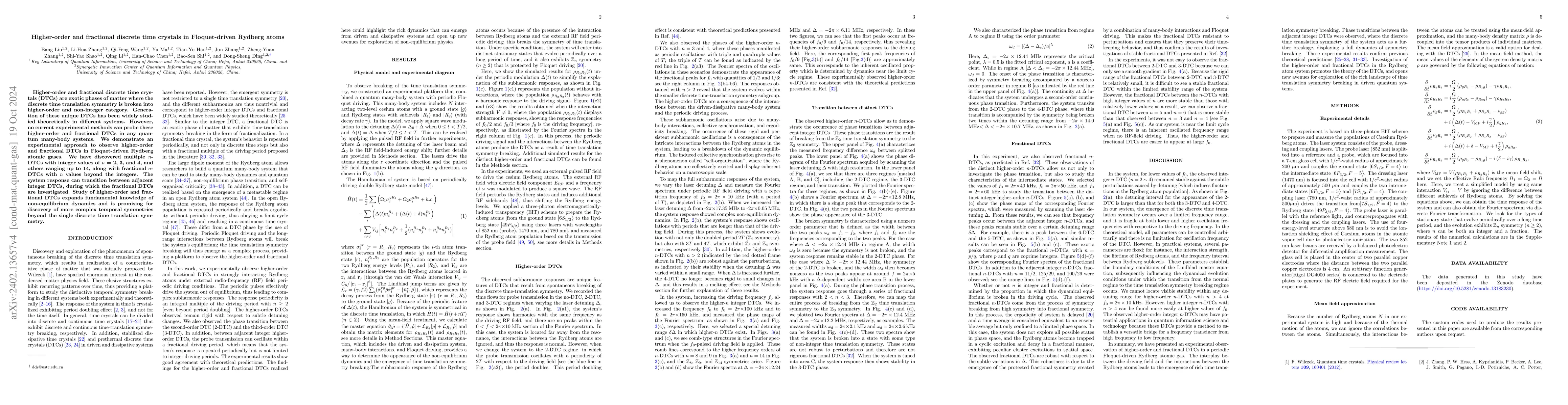 Thumbnail for Higher-order and fractional discrete time crystals in Floquet-driven
  Rydberg atoms