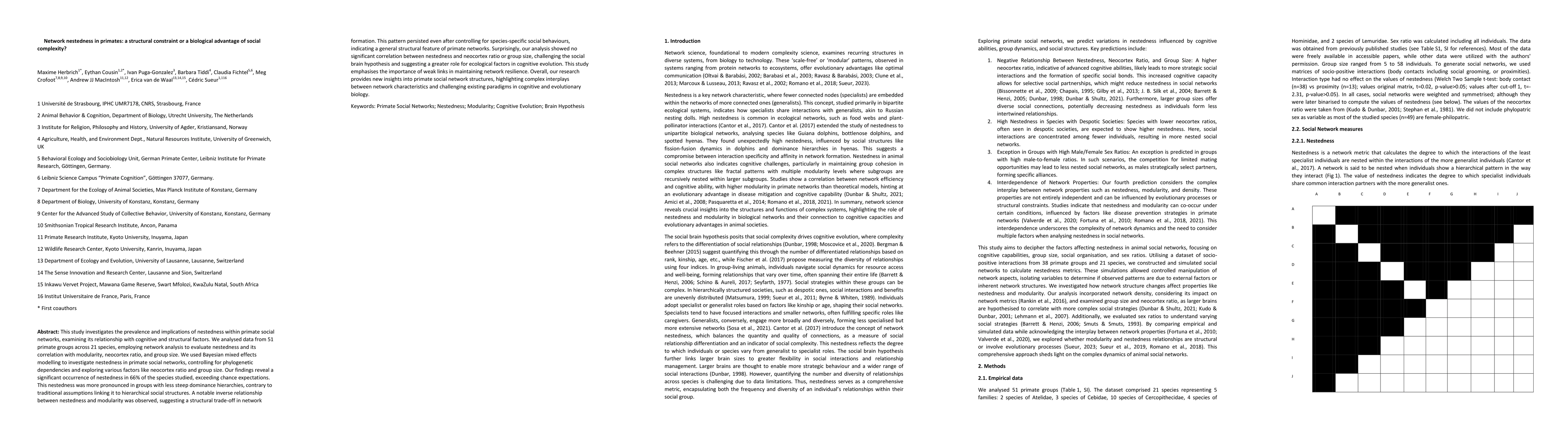 Thumbnail for Network nestedness in primates: a structural constraint or a biological
  advantage of social complexity?