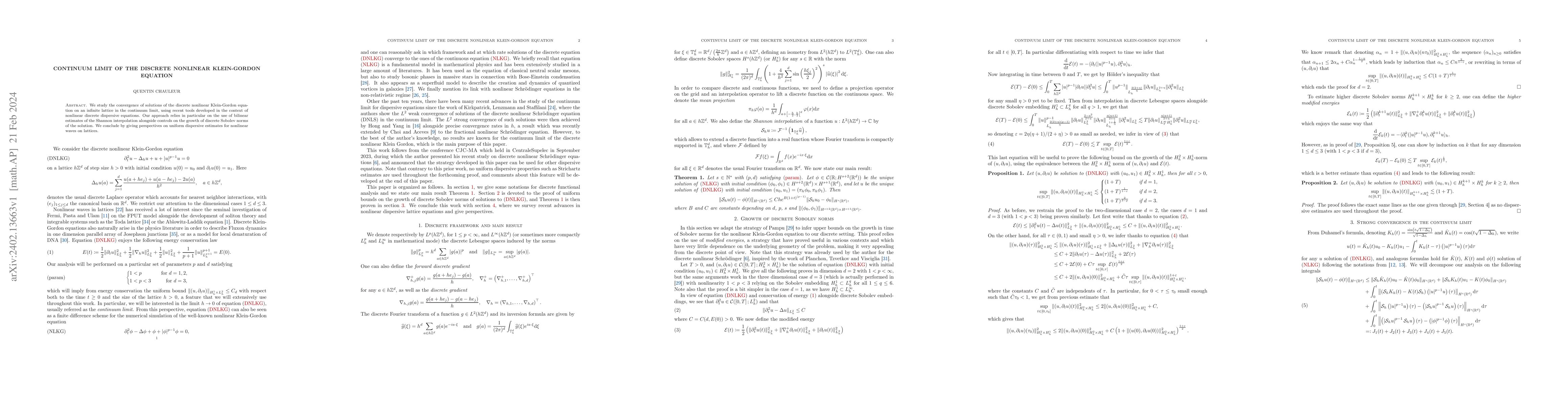 Thumbnail for Continuum limit of the discrete nonlinear Klein-Gordon equation