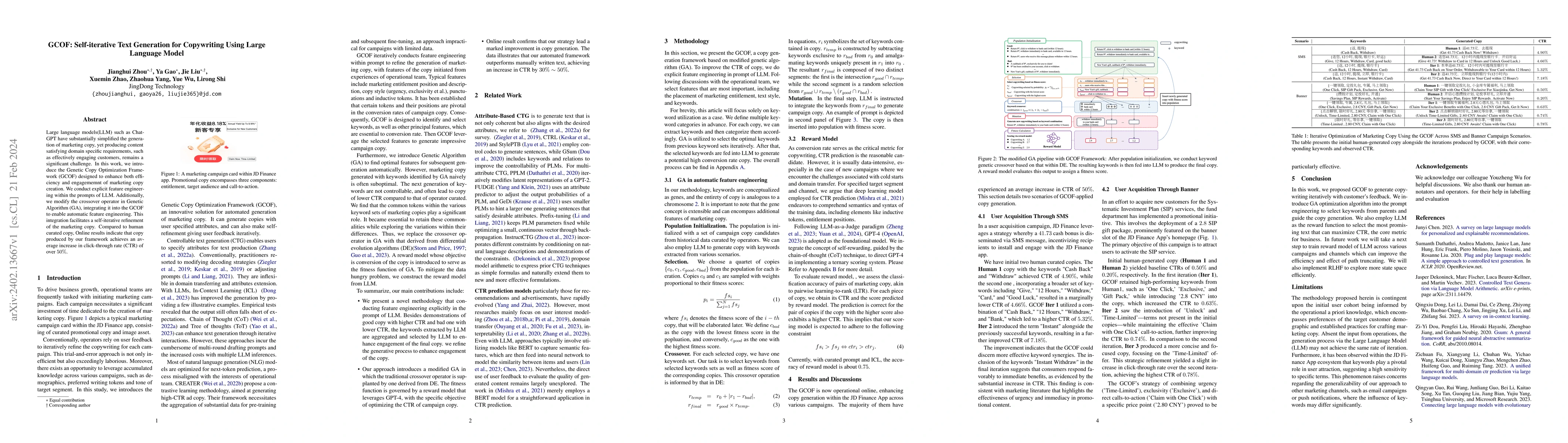 Thumbnail for GCOF: Self-iterative Text Generation for Copywriting Using Large
  Language Model