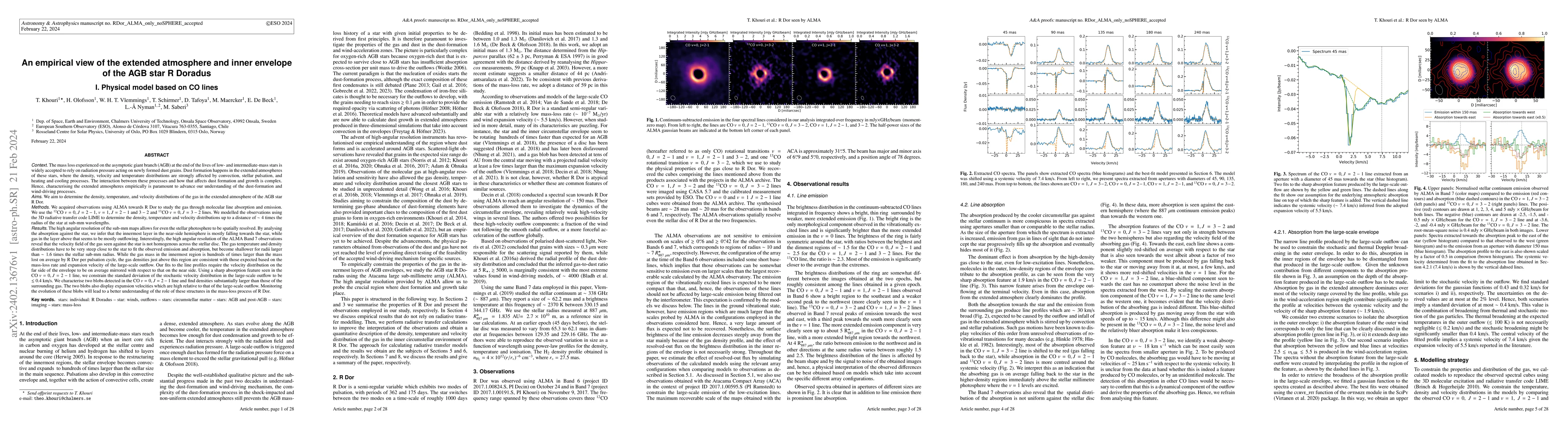 Thumbnail for An empirical view of the extended atmosphere and inner envelope of the
  AGB star R Doradus I. Physical model based on CO lines