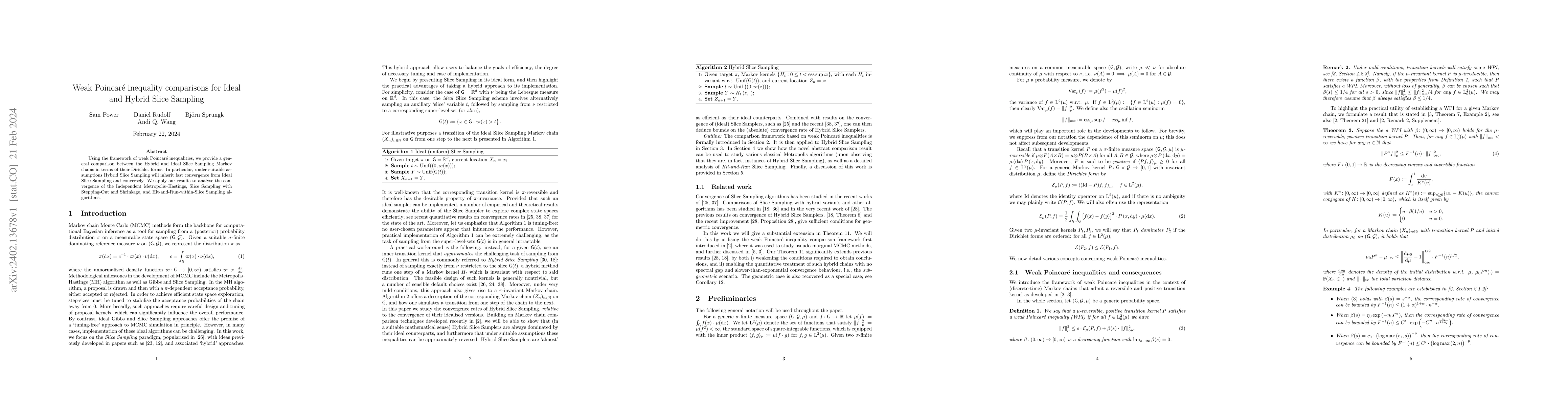 Thumbnail for Weak Poincar\'e inequality comparisons for ideal and hybrid slice
  sampling