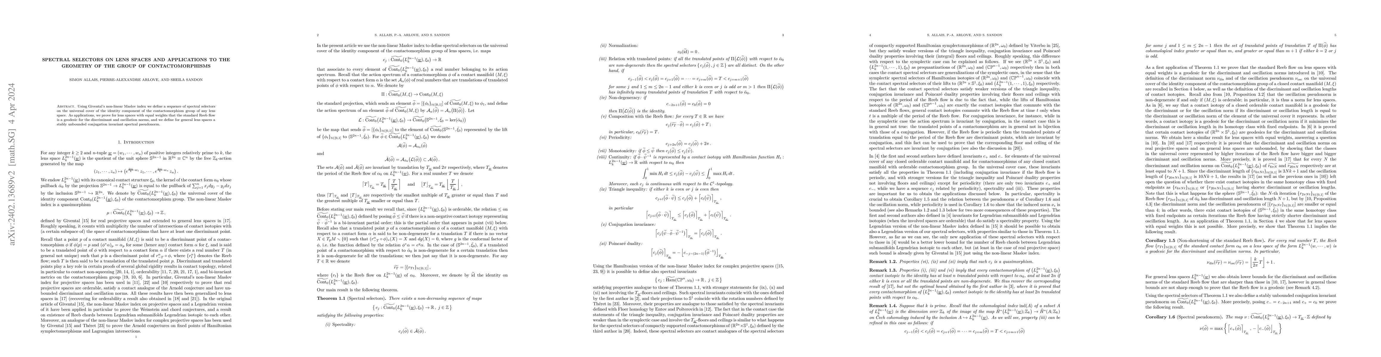 Thumbnail for Spectral selectors on lens spaces and applications to the geometry of
  the group of contactomorphisms