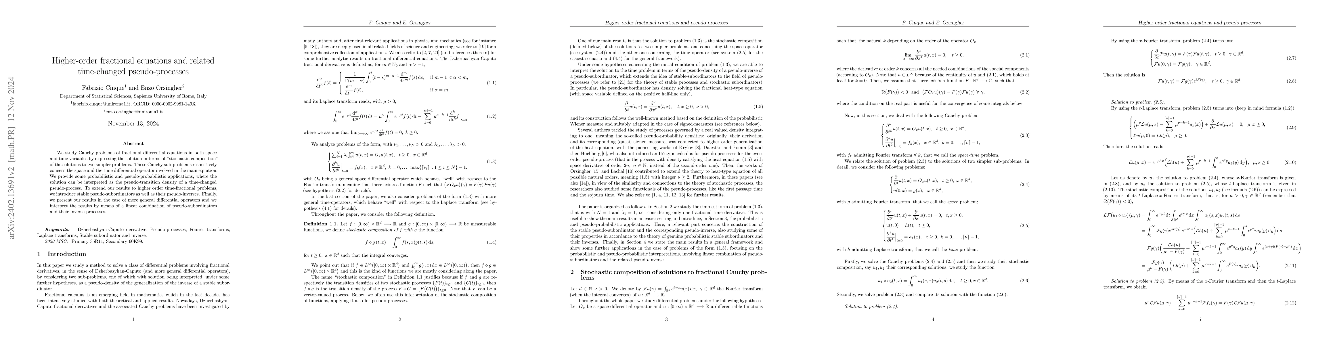 Thumbnail for Higher-order fractional equations and related time-changed
  pseudo-processes