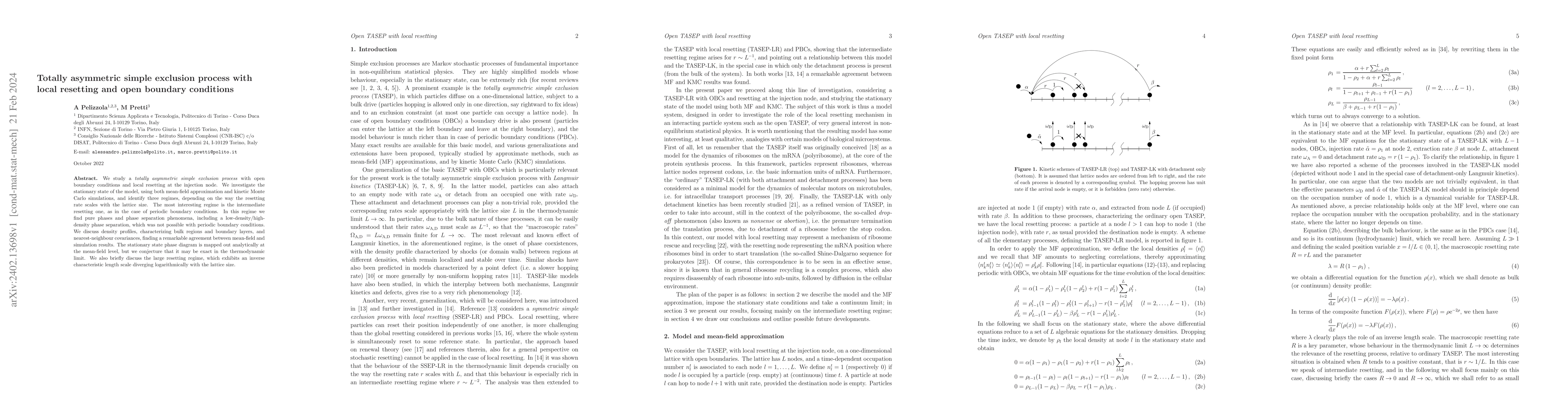 Thumbnail for Totally asymmetric simple exclusion process with local resetting and
  open boundary conditions