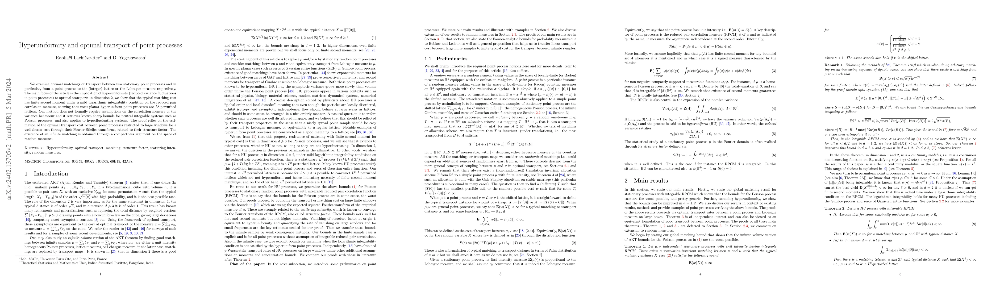 Thumbnail for Hyperuniformity and optimal transport of point processes