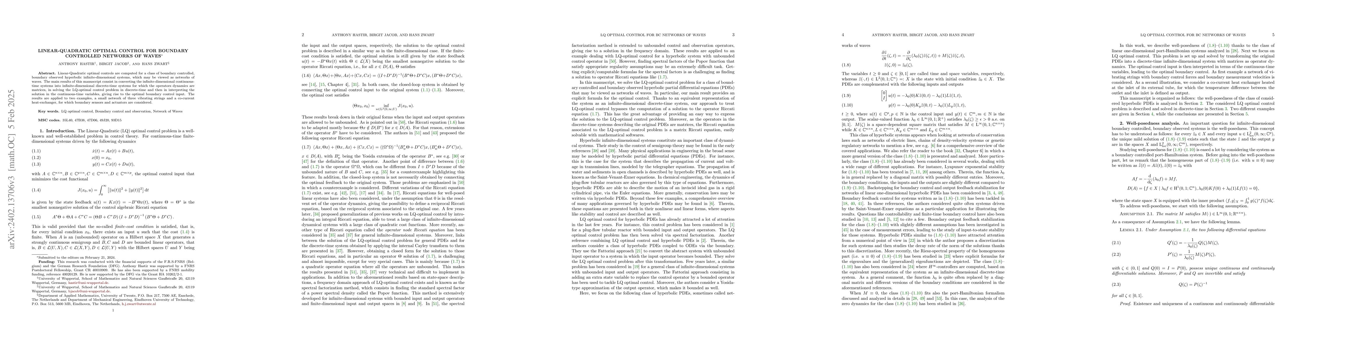 Thumbnail for Linear-Quadratic optimal control for boundary controlled networks of
  waves