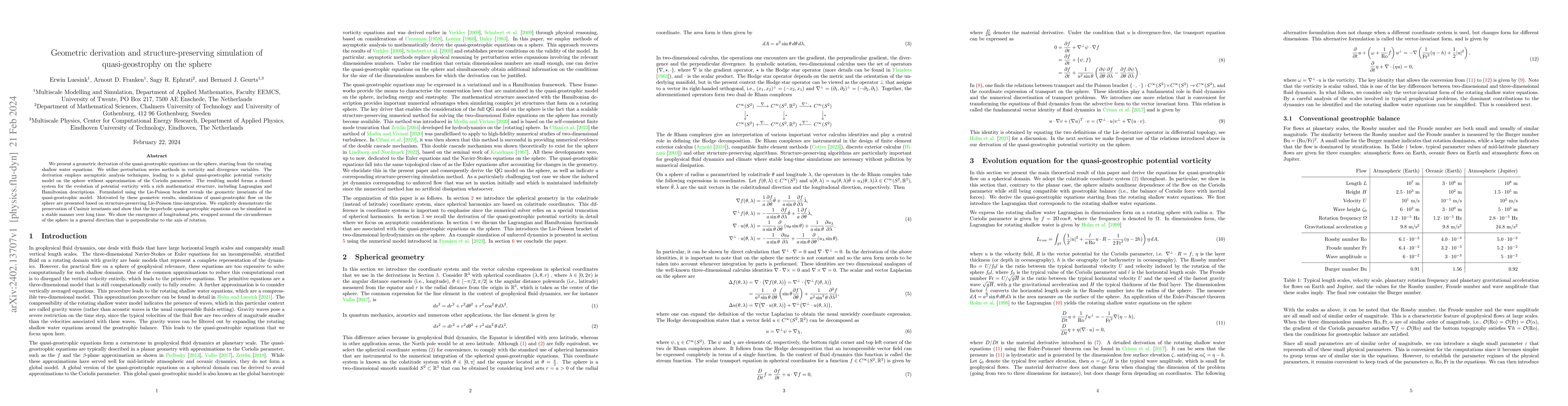 Thumbnail for Geometric derivation and structure-preserving simulation of
  quasi-geostrophy on the sphere