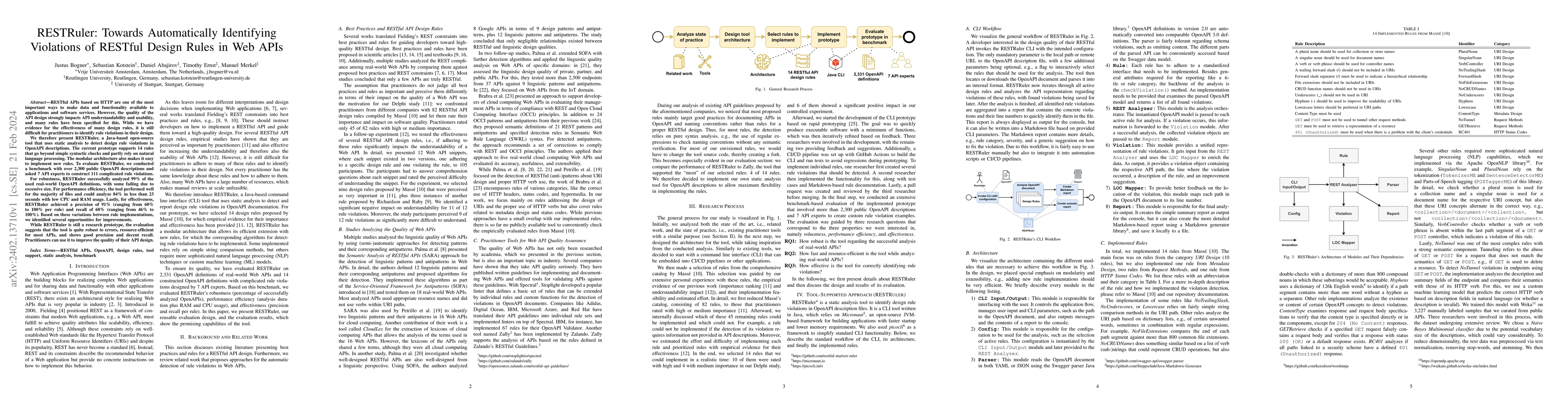 Thumbnail for RESTRuler: Towards Automatically Identifying Violations of RESTful
  Design Rules in Web APIs