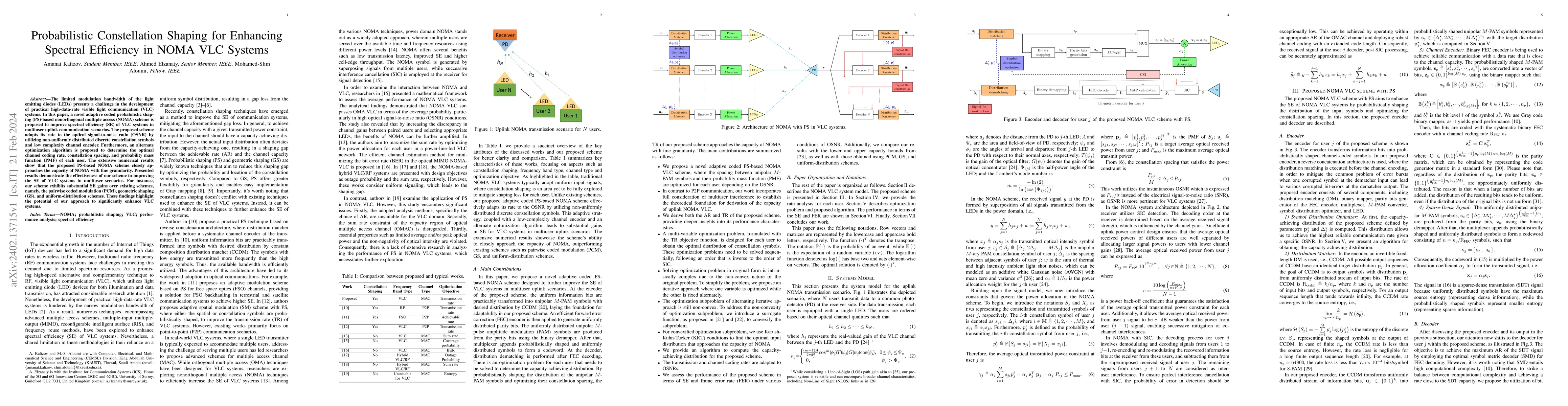 Thumbnail for Probabilistic Constellation Shaping for Enhancing Spectral Efficiency in
  NOMA VLC Systems