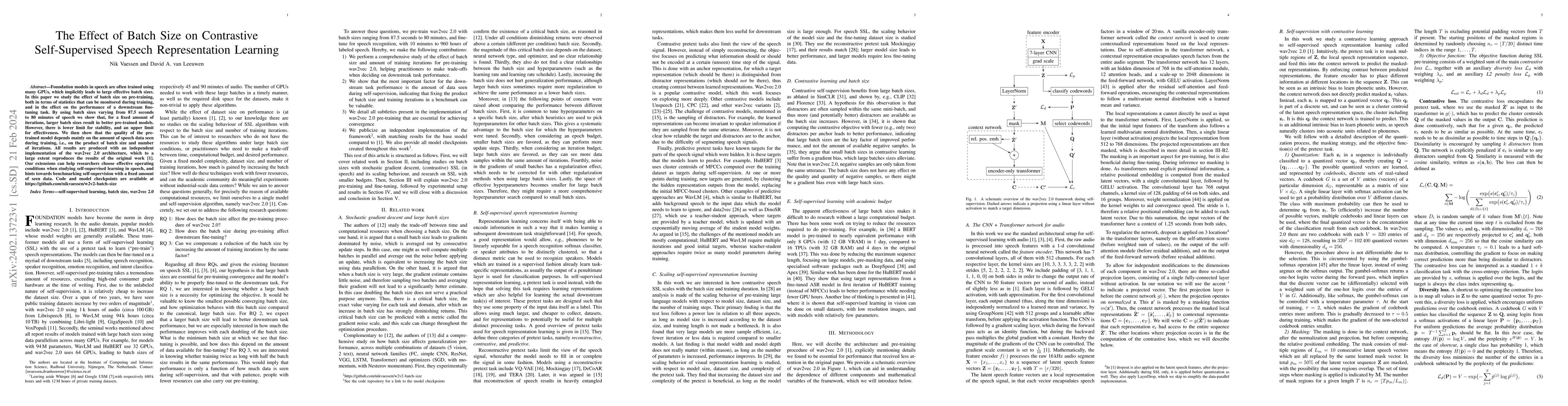 Thumbnail for The Effect of Batch Size on Contrastive Self-Supervised Speech
  Representation Learning