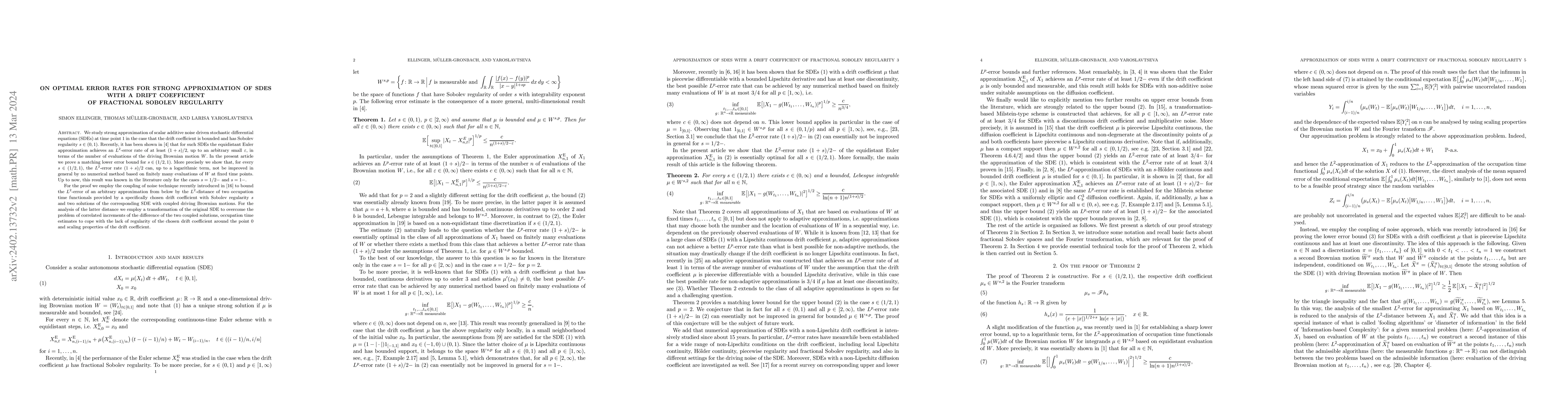 Thumbnail for On optimal error rates for strong approximation of SDEs with a drift
  coefficient of fractional Sobolev regularity