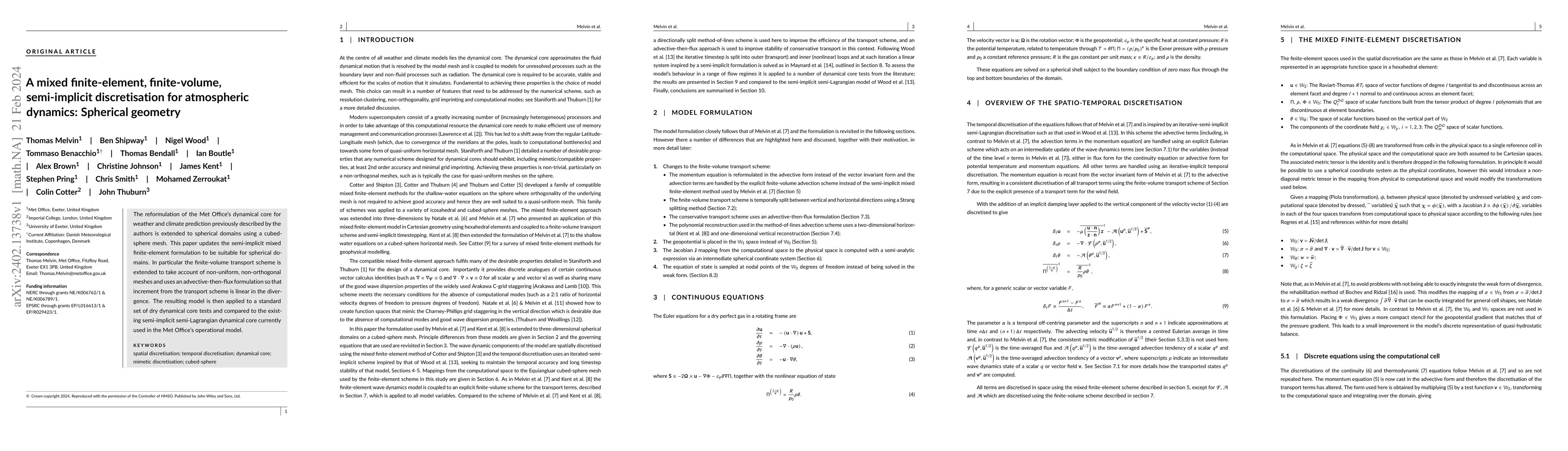 Thumbnail for A mixed finite-element, finite-volume, semi-implicit discretisation for
  atmospheric dynamics: Spherical geometry