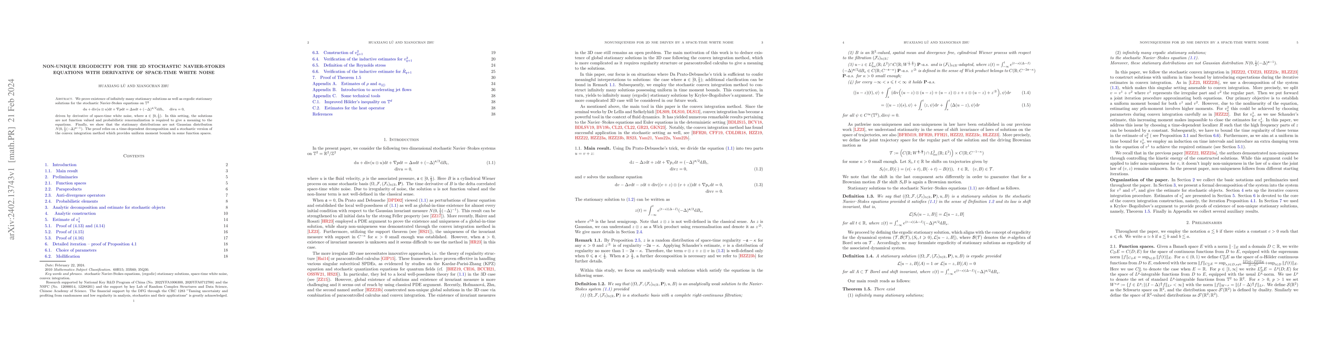 Thumbnail for Non-unique Ergodicity for the 2D Stochastic Navier-Stokes Equations with
  Derivative of Space-Time White Noise
