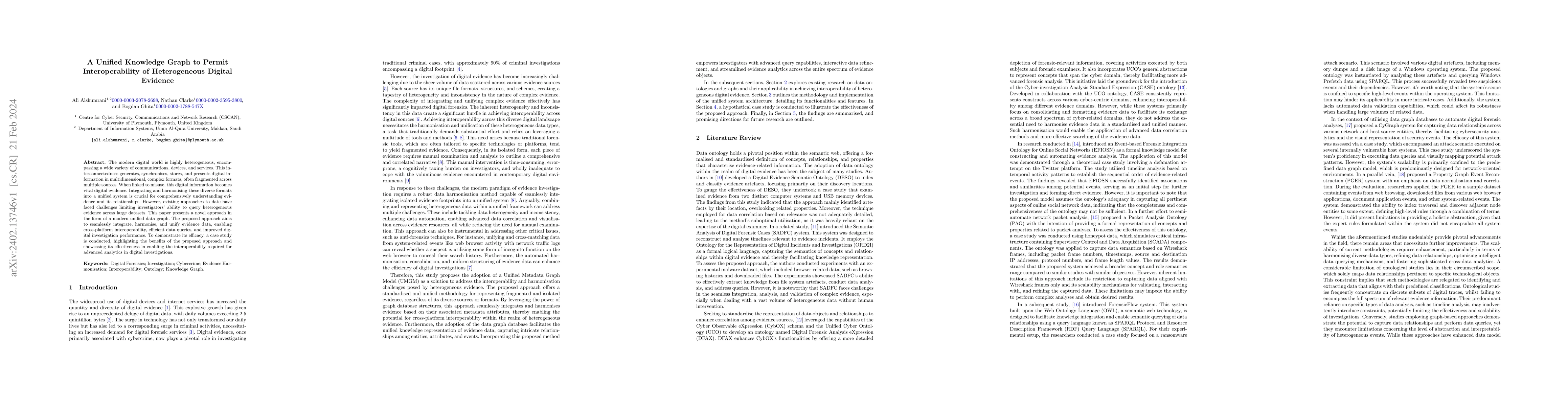 Thumbnail for A Unified Knowledge Graph to Permit Interoperability of Heterogeneous
  Digital Evidence