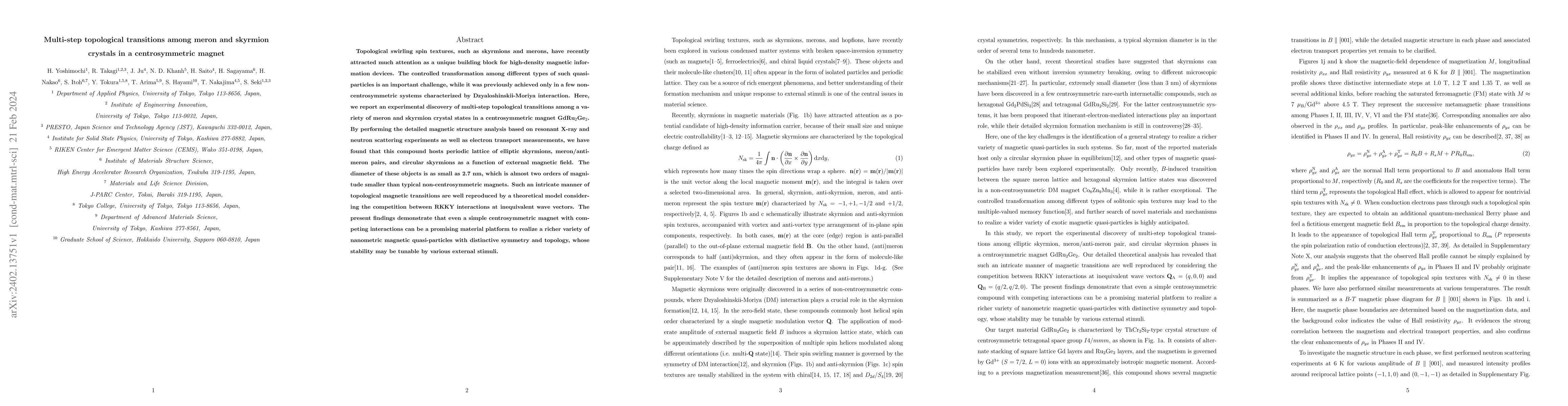 Thumbnail for Multi-step topological transitions among meron and skyrmion crystals in
  a centrosymmetric magnet