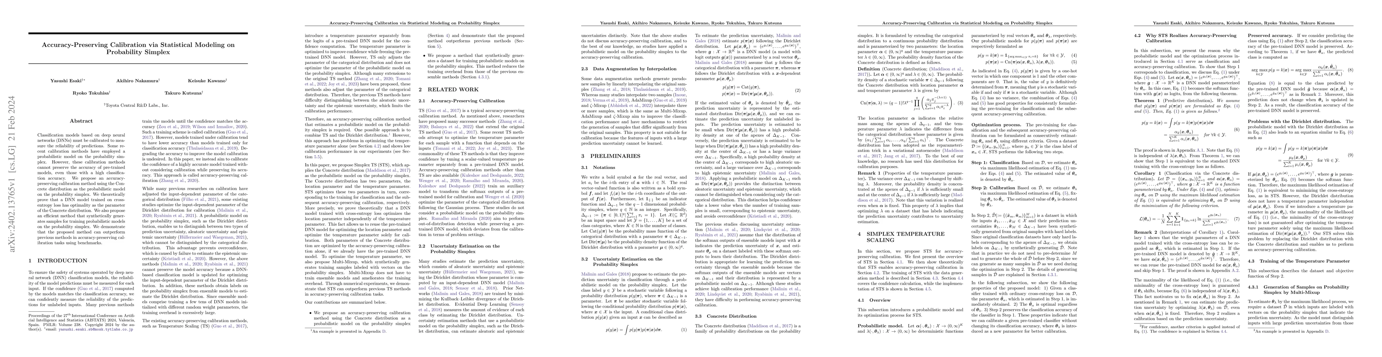 Thumbnail for Accuracy-Preserving Calibration via Statistical Modeling on Probability
  Simplex