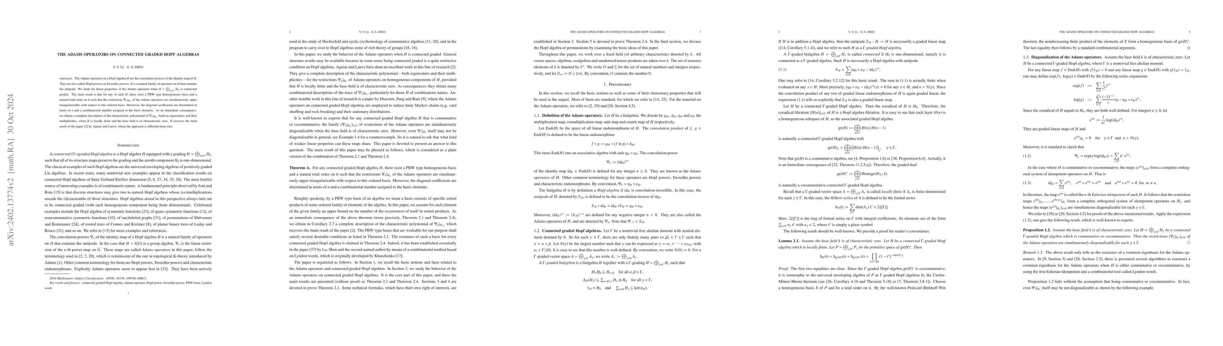 Thumbnail for The Adams operators on connected graded Hopf algebras