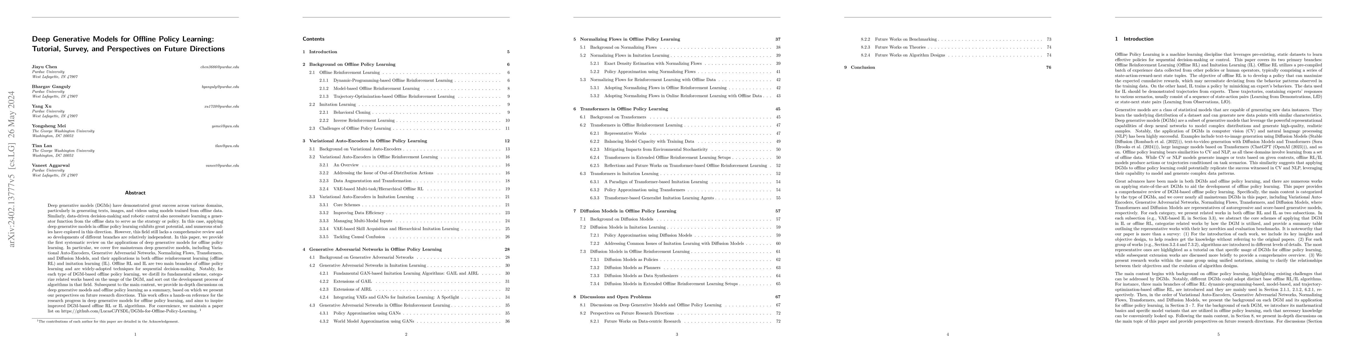 Thumbnail for Deep Generative Models for Offline Policy Learning: Tutorial, Survey,
  and Perspectives on Future Directions